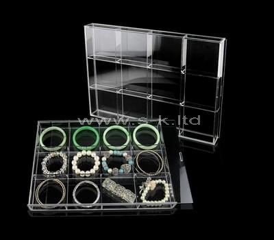 Boîte de rangement pour bijoux en acrylique transparent avec couvercle, 12 grilles