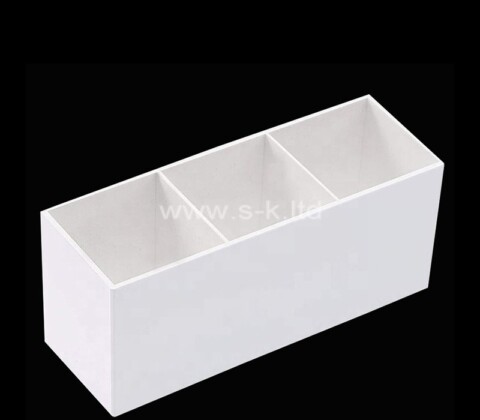 Custom white acrylic 3 compartments makup brushes holder