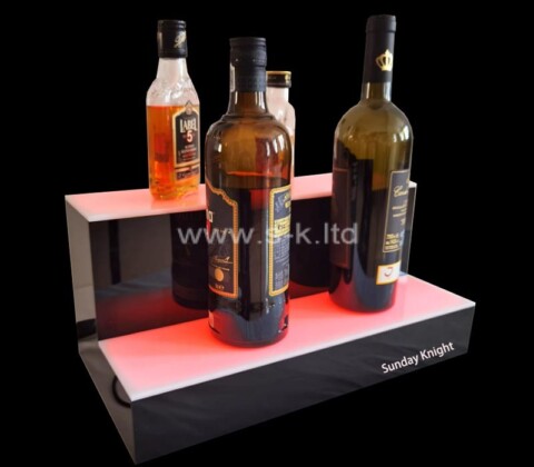 Custom wholesale acrylic 2 tiers illuminated bottle wine rack