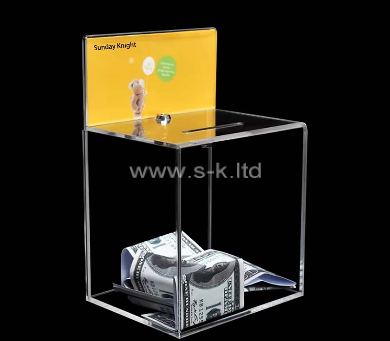 Custom wholesale acrylic donation box with insert sign holder