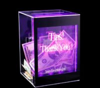 Wholesale custom acrylic LED tip jar for money