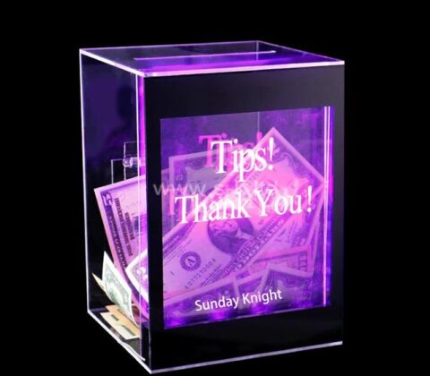 Wholesale custom acrylic LED tip jar for money